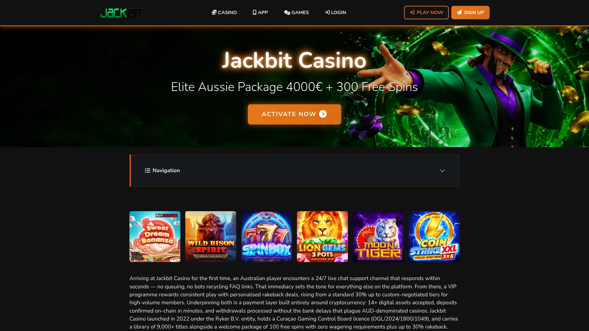 Jackbit Casino desktop browser view